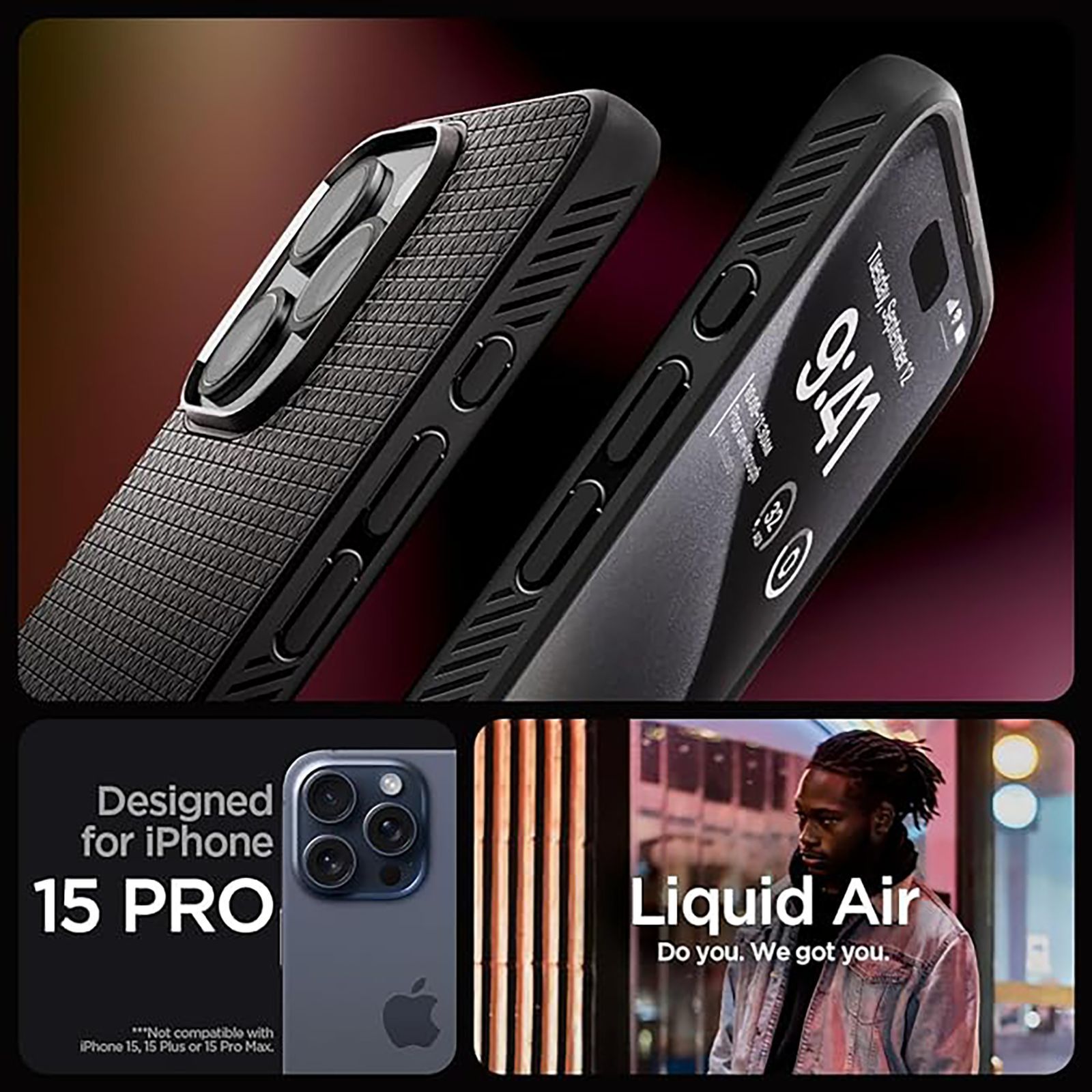 spigen Liquid Air TPU Back Cover for Apple iPhone 15 Pro (Supports Wireless Charging, Matte Black)_10