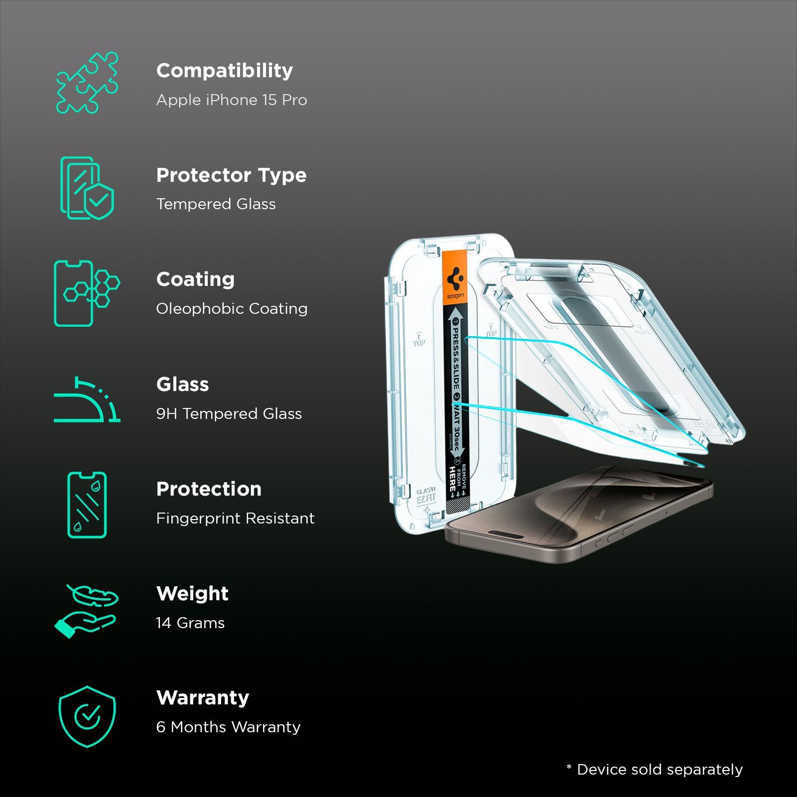 spigen GLAS.tR EZ Fit Tempered Glass for Apple iPhone 15 Pro (Sensor Protected)_3