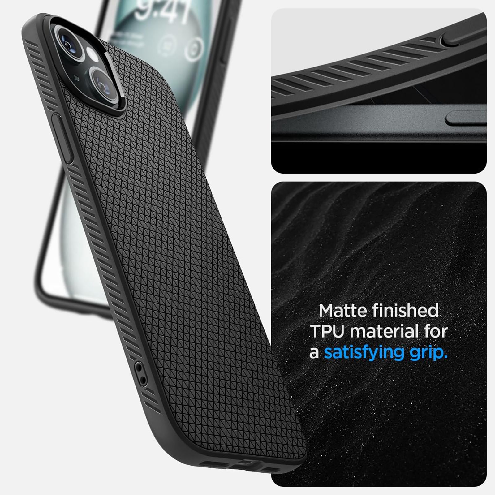 spigen Liquid Air Soft TPU Back Cover for iPhone 15 (Air Cushion Technology, Matte Black)_10