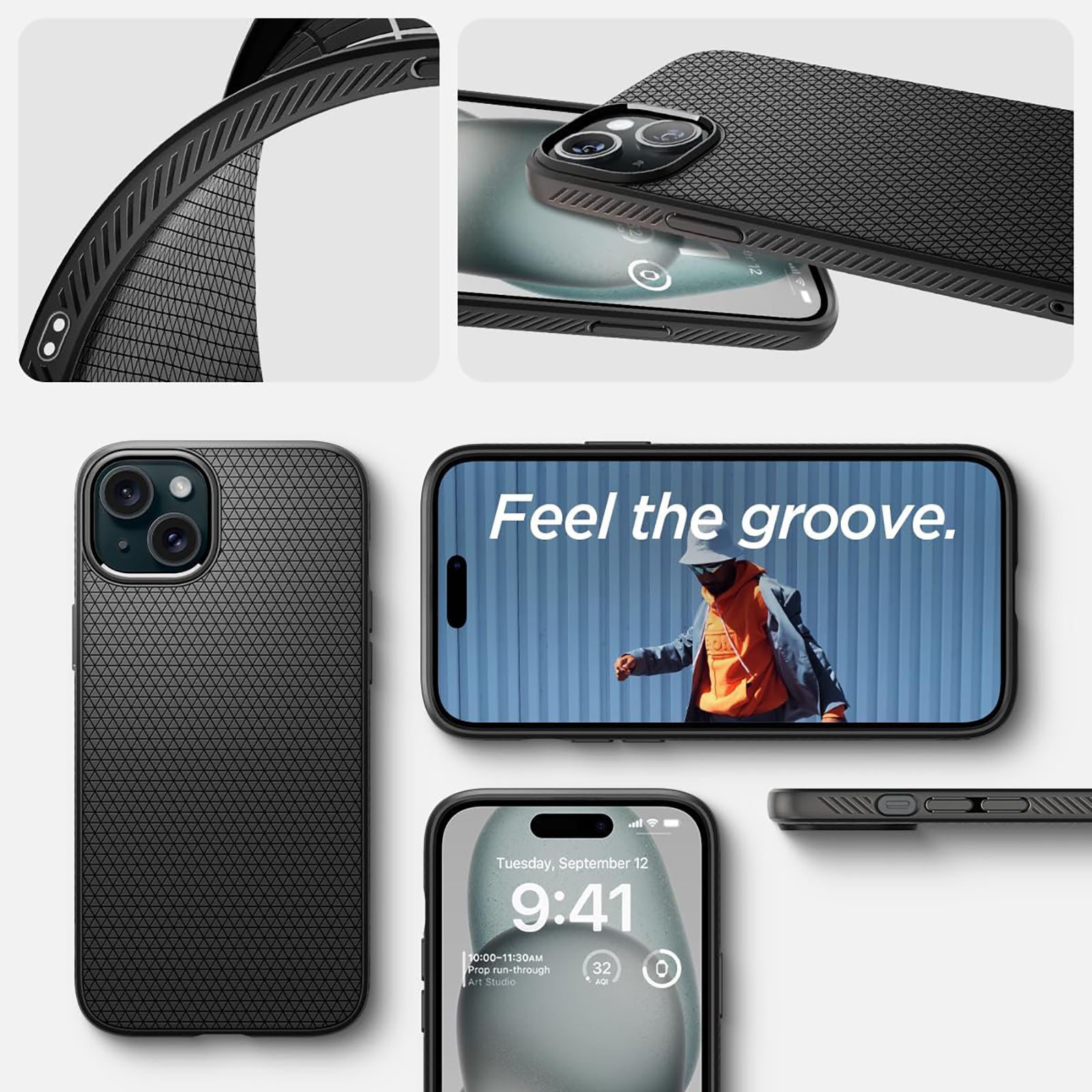 spigen Liquid Air Soft TPU Back Cover for iPhone 15 (Air Cushion Technology, Matte Black)_7