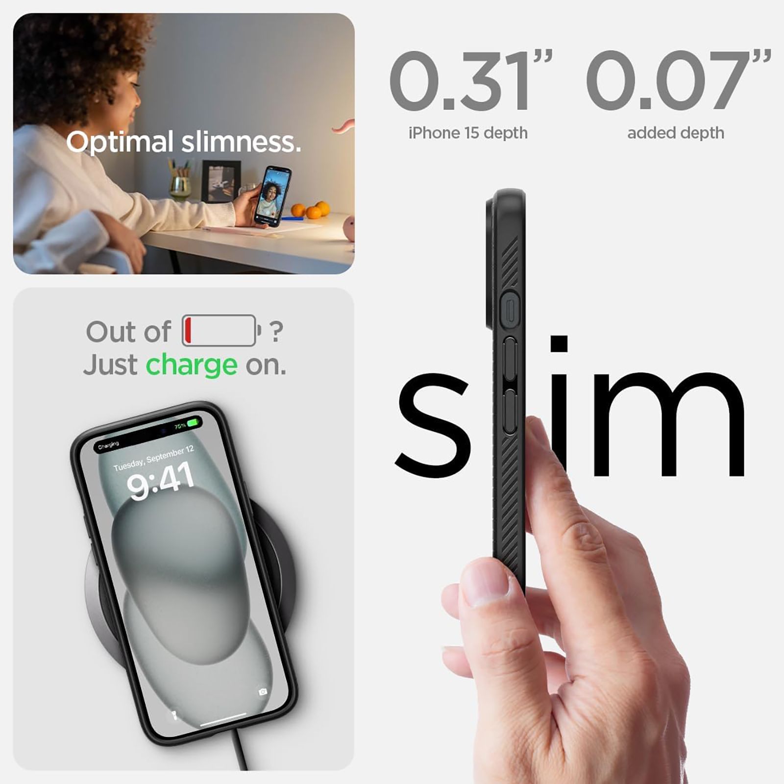 spigen Liquid Air Soft TPU Back Cover for iPhone 15 (Air Cushion Technology, Matte Black)_8