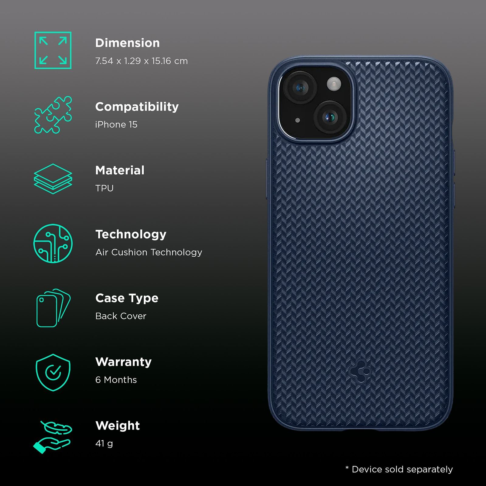 spigen Mag Armor MagFit TPU Back Cover for iPhone 15 (Air Cushion Technology, Navy Blue)_2