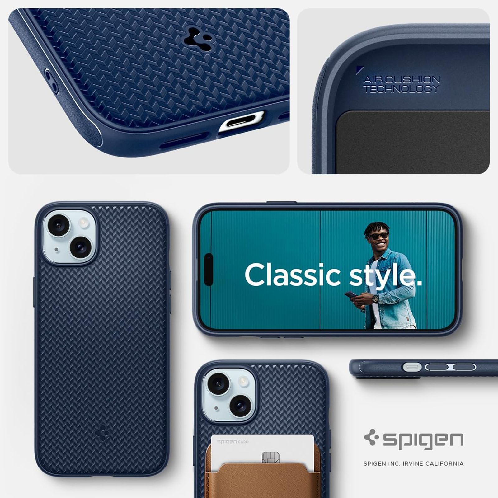 spigen Mag Armor MagFit TPU Back Cover for iPhone 15 (Air Cushion Technology, Navy Blue)_7