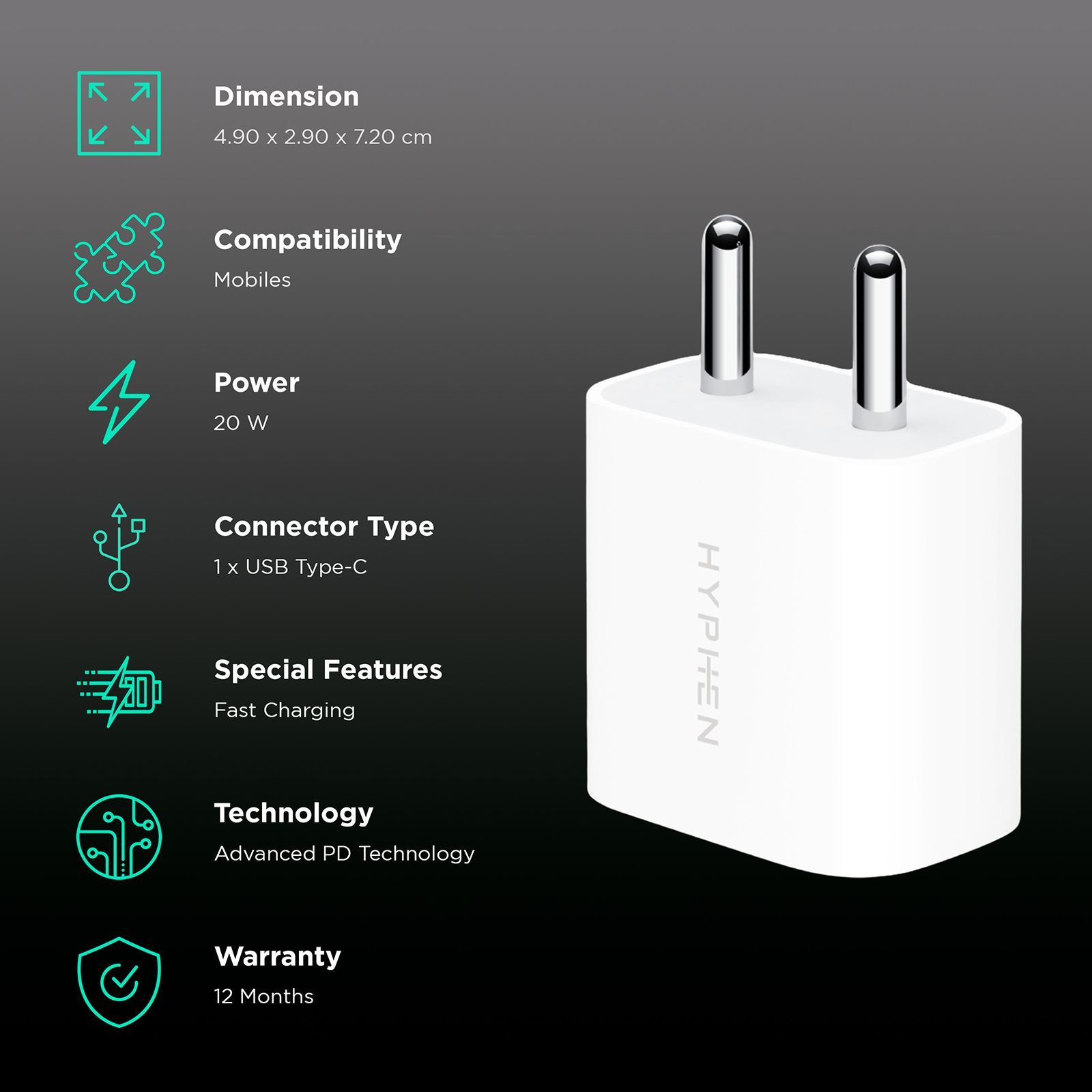 HYPHEN EOBoost 20W Type C Fast Charger (Adapter Only, Advanced PD Technology, White)_2