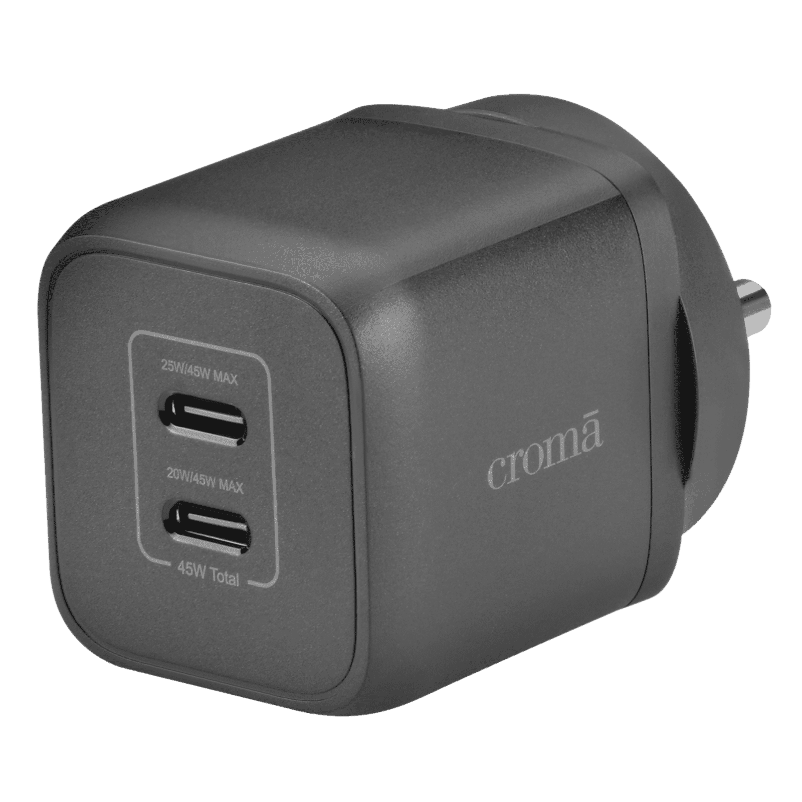 Croma 45W Type C 2 Port GaN Charger (Adapter Only, Black) Croma 45W Type C 2 Port GaN Charger (Adapter Only, Black)_1
