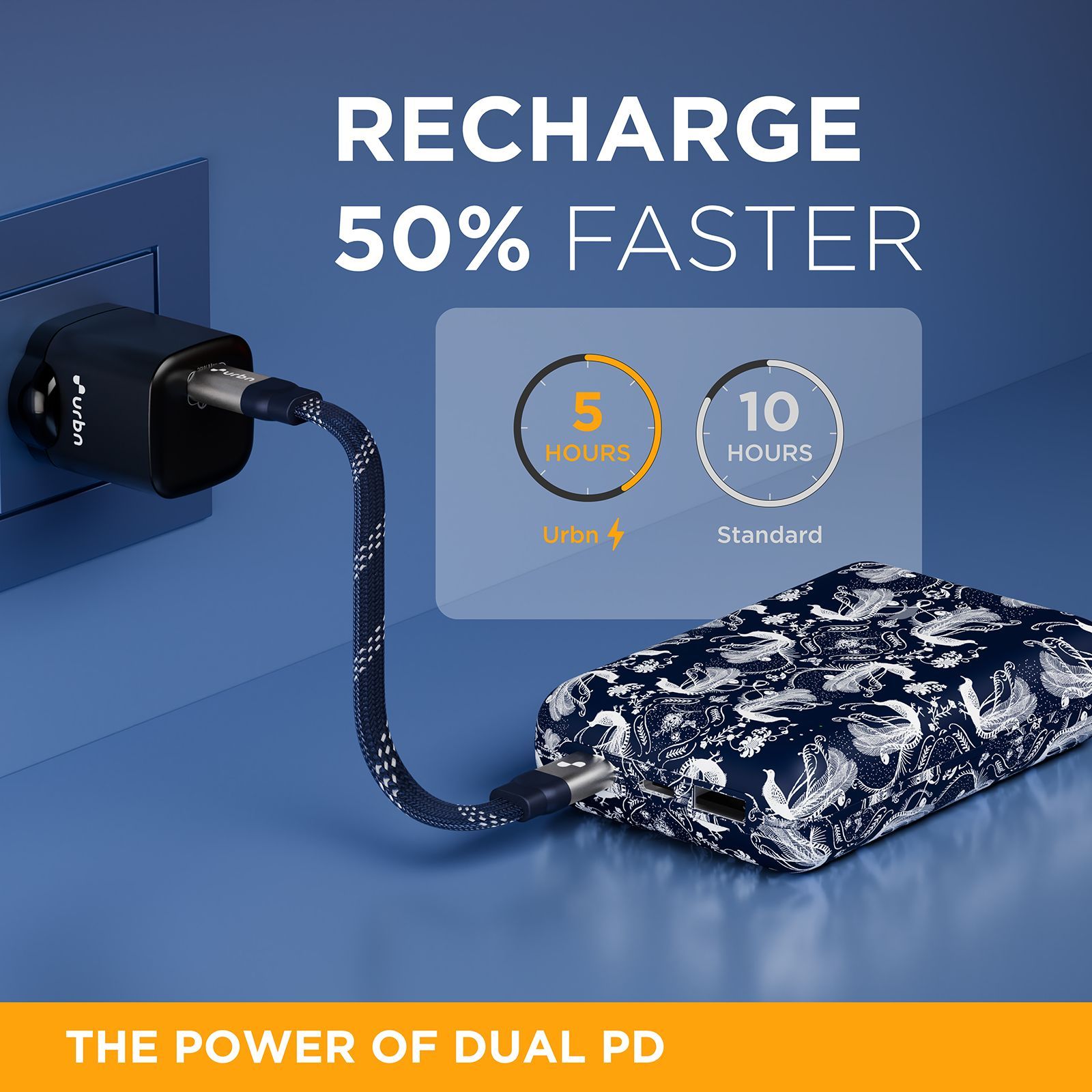 urbn Nano Slim Payal Singhal Edition 20000 mAh 22.5W Fast Charging Power Bank (1 Type A & 2 Type C Ports, 12 Layer Circuit Protection, PS Blue)_9