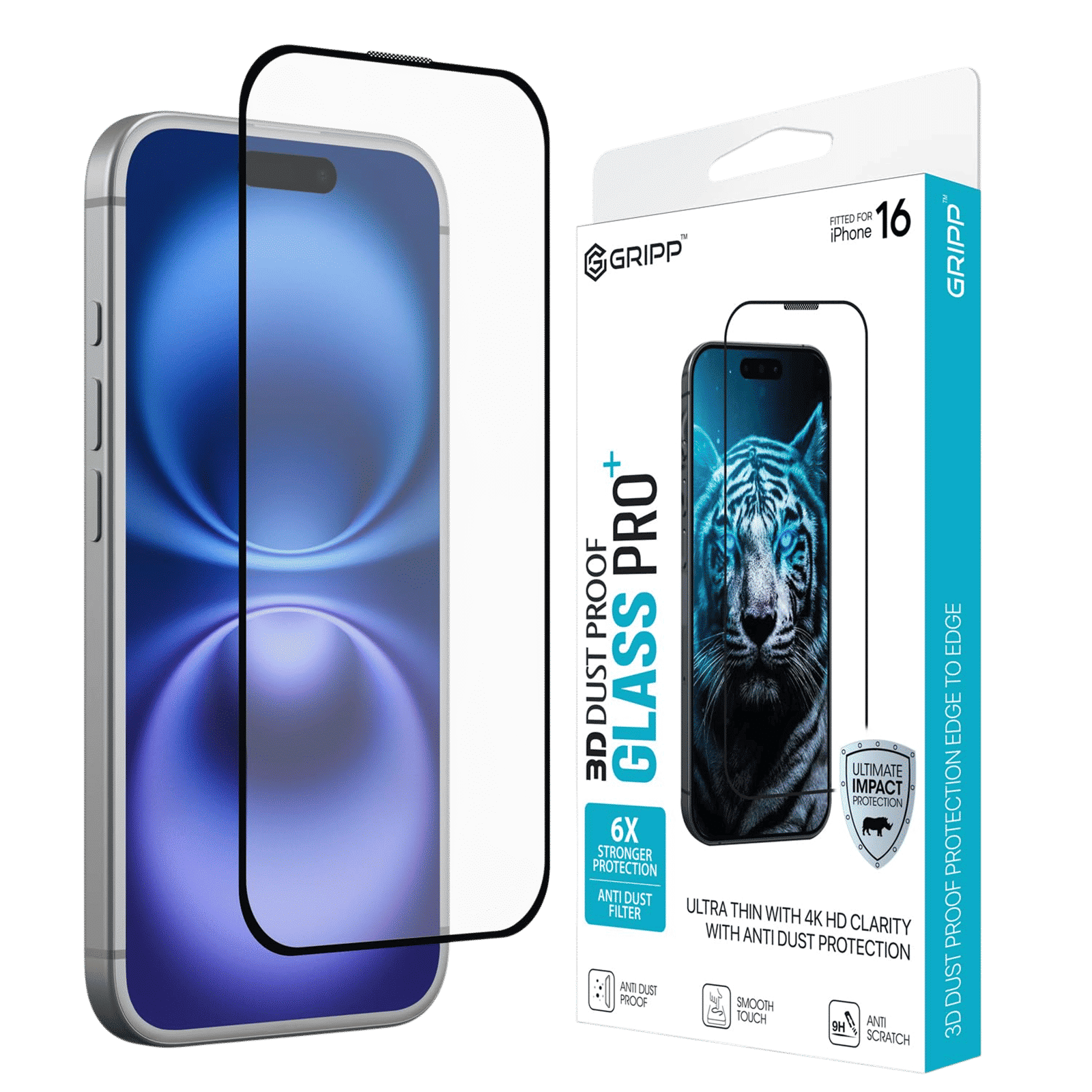 GRIPP 3D Tempered Glass for Apple iPhone 16 (Dust Proof)_8