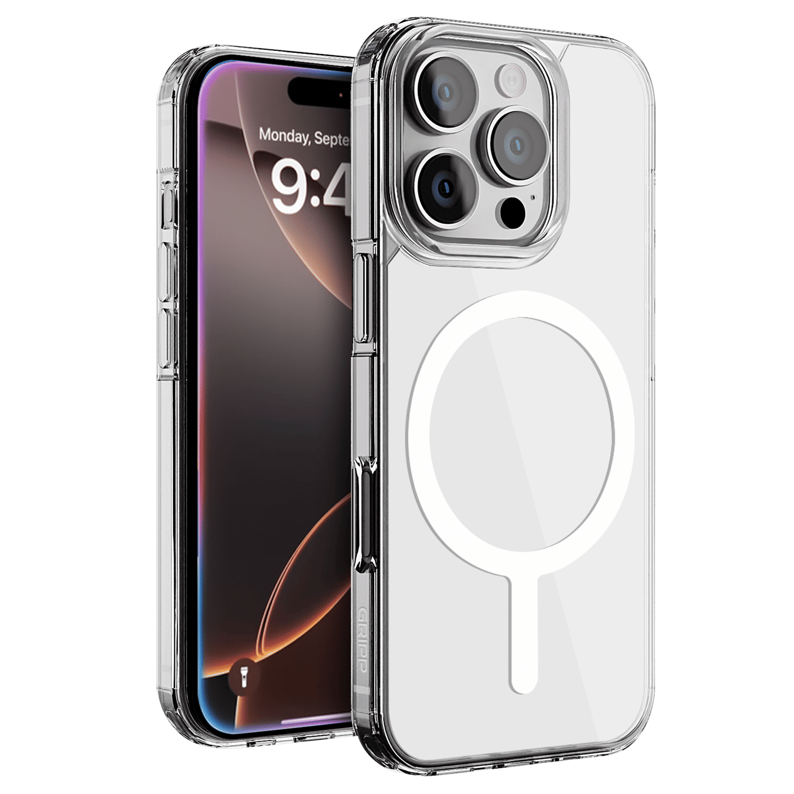 GRIPP Duce Tempered Glass & Polycarbonate, Silicone Back Cover Combo for Apple iPhone 16 Pro (MagSafe Charging Support, Transparent)_1