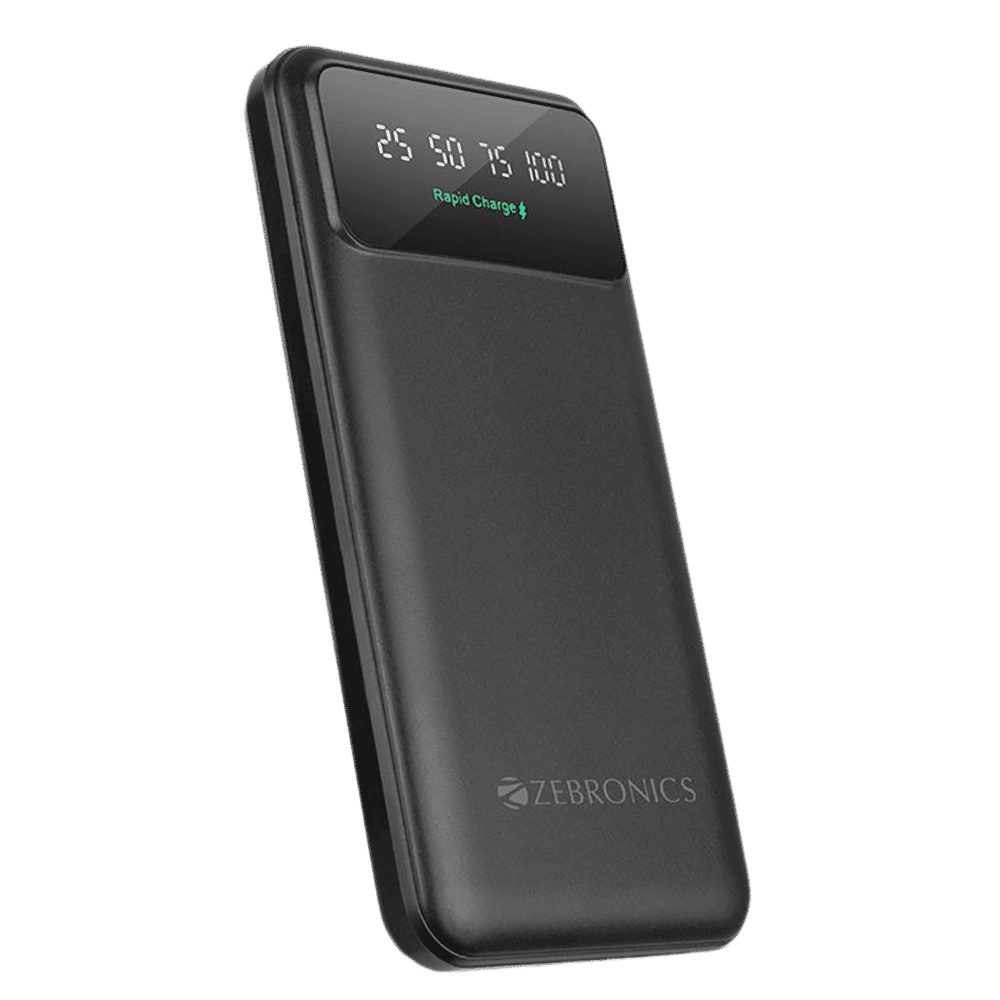 ZEBRONICS 10000 mAh 22.5W Fast Charging Power Bank (2 Type A, 1 Type C & 1 Micro USB Port, LED Percentage Display, Black)_1
