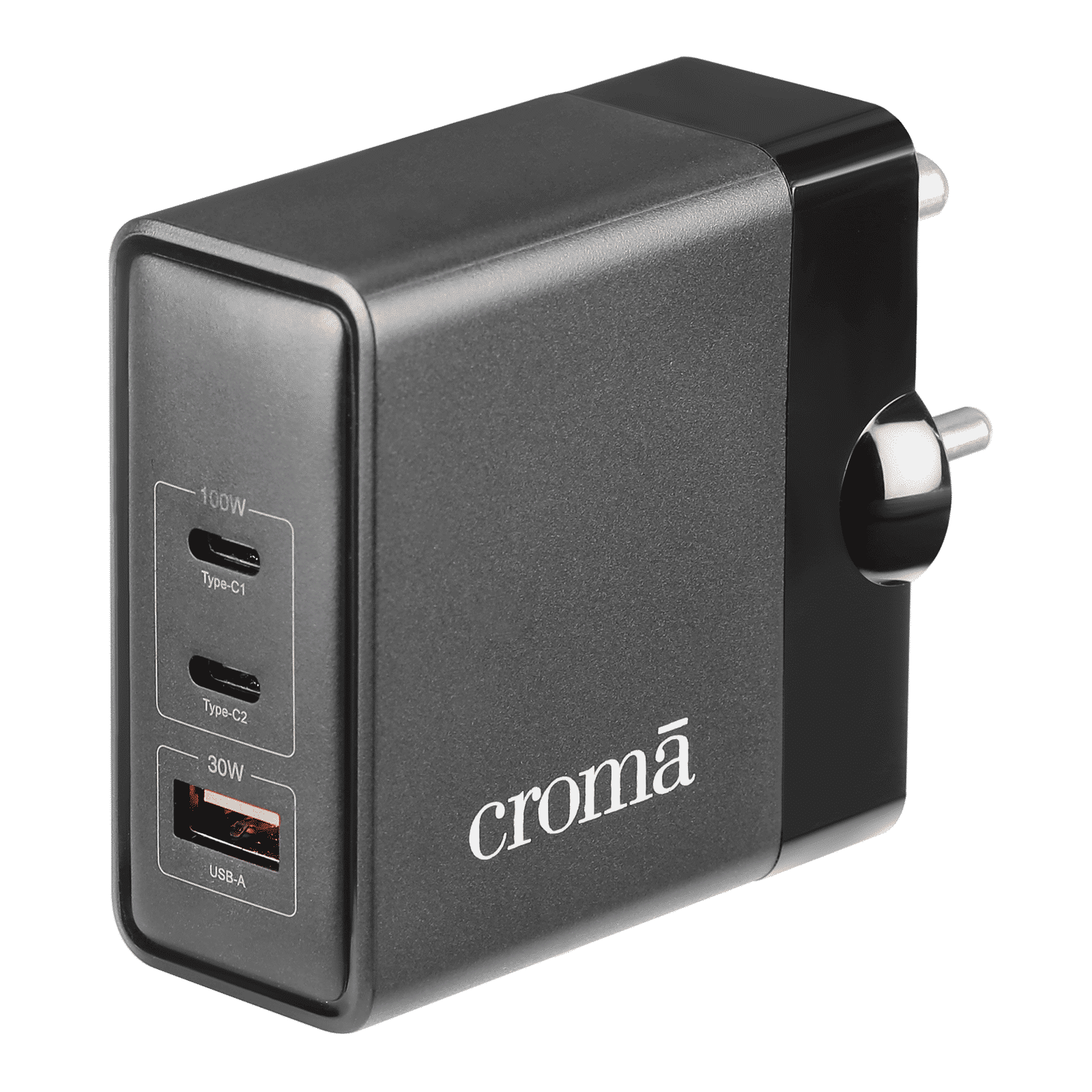 Croma 100W Type A & Type C 3-Port Fast Charger (Adapter Only, Advanced GaN Technology, Black) Croma 100W Type A & Type C 3-Port Fast Charger (Adapter Only, Advanced GaN Technology, Black)_1