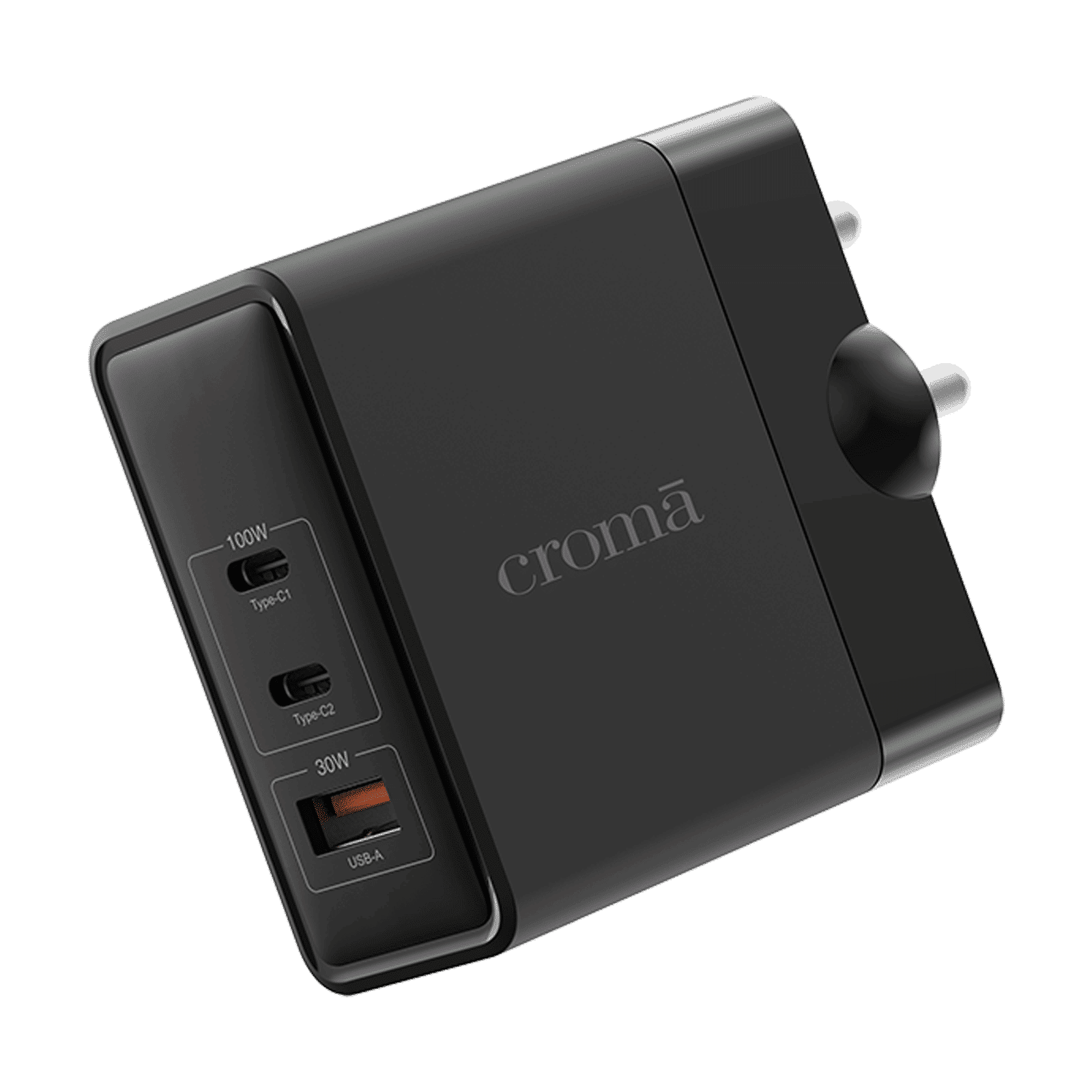 Croma 100W Type A & Type C 3-Port Fast Charger (Adapter Only, Advanced GaN Technology, Black)_8