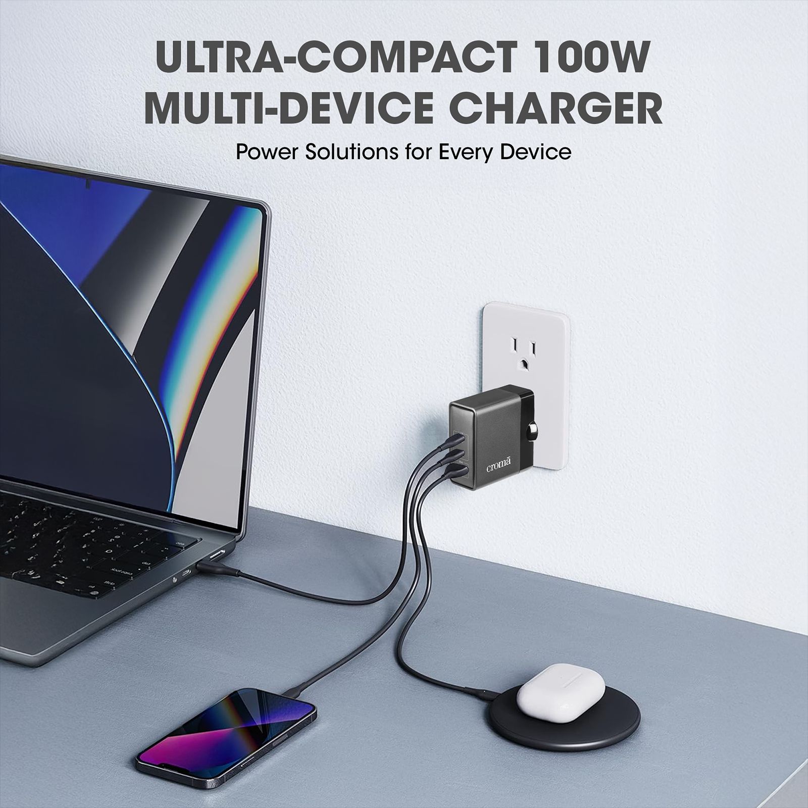 Croma 100W Type A & Type C 3-Port Fast Charger (Adapter Only, Advanced GaN Technology, Black) Croma 100W Type A & Type C 3-Port Fast Charger (Adapter Only, Advanced GaN Technology, Black)_4