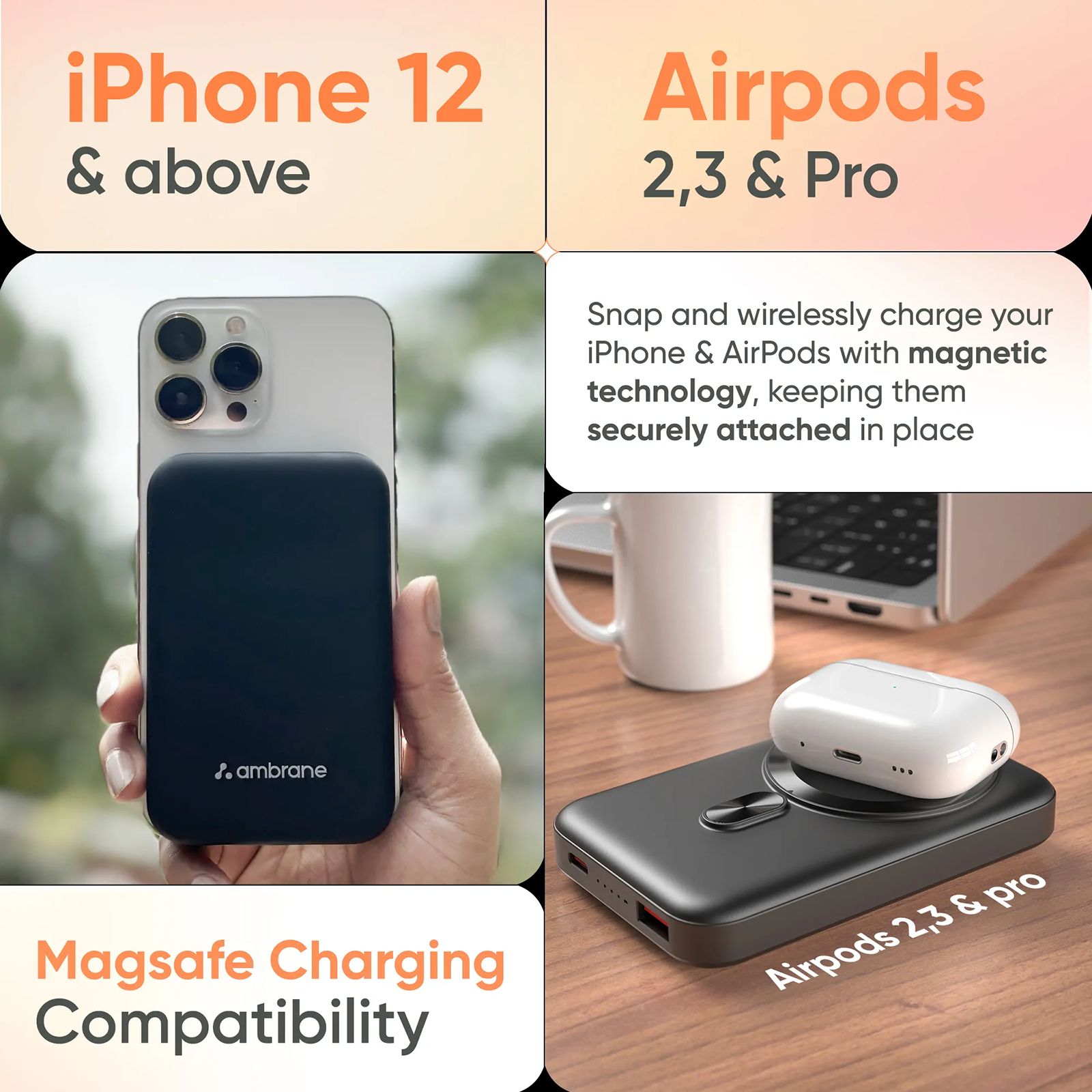 ambrane Aerosync PB 12 10000 mAh 22.5W Fast Charging Power Bank (1 Type A Port, 1 Type C Port, Rubberized Coating, Wireless Charging, Purple)_2