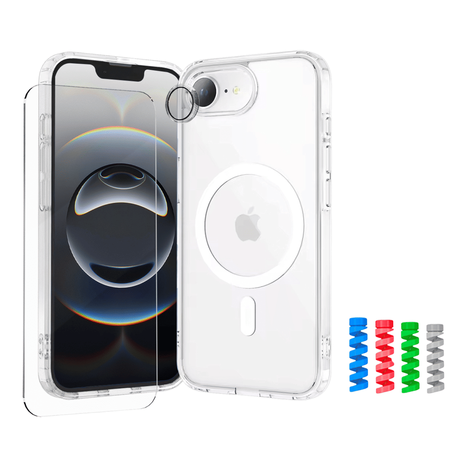 ESSE Armor360 Back Case, Tempered Glass, Cam & Cable Protector 4in1 Combo for iPhone 16E (Microdots Technology, Transparent)_1