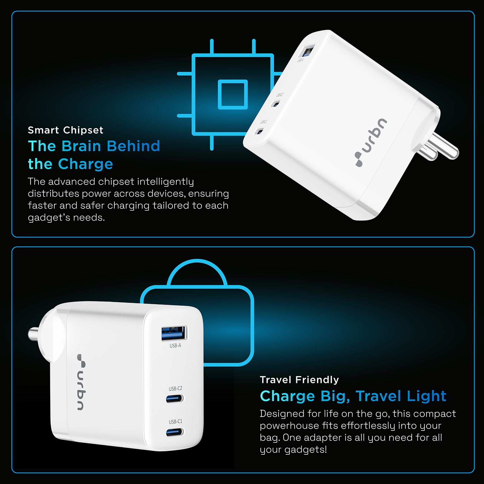 urbn UWA670 67W Type A & Type C 3-Port Fast Charger (Adapter Only, GaN Pro Technology, White)_6