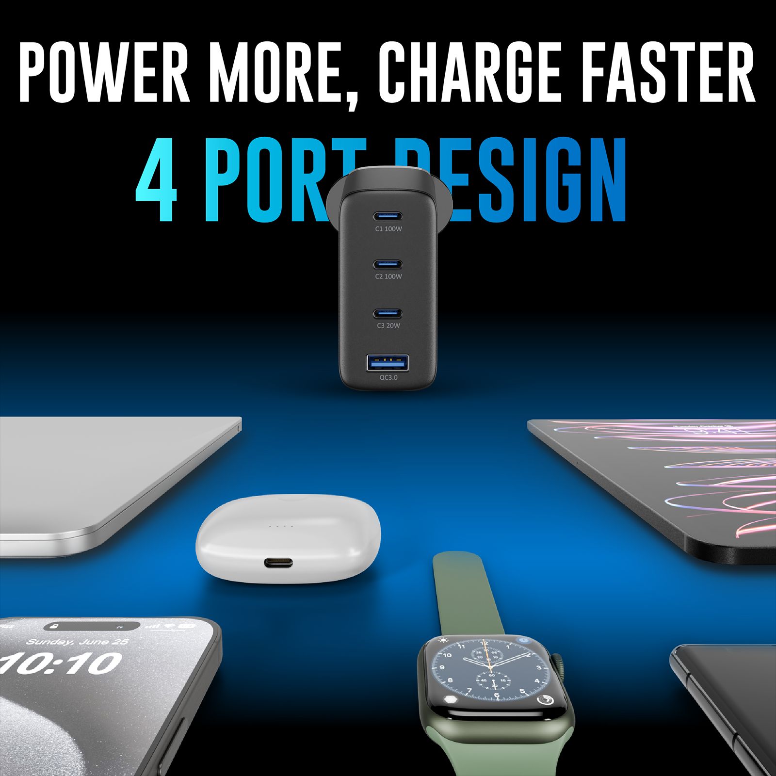 urbn UWA100 100W Type A & Type C 4-Port Fast Charger (Adapter Only, GaN Pro Technology, Black)_6