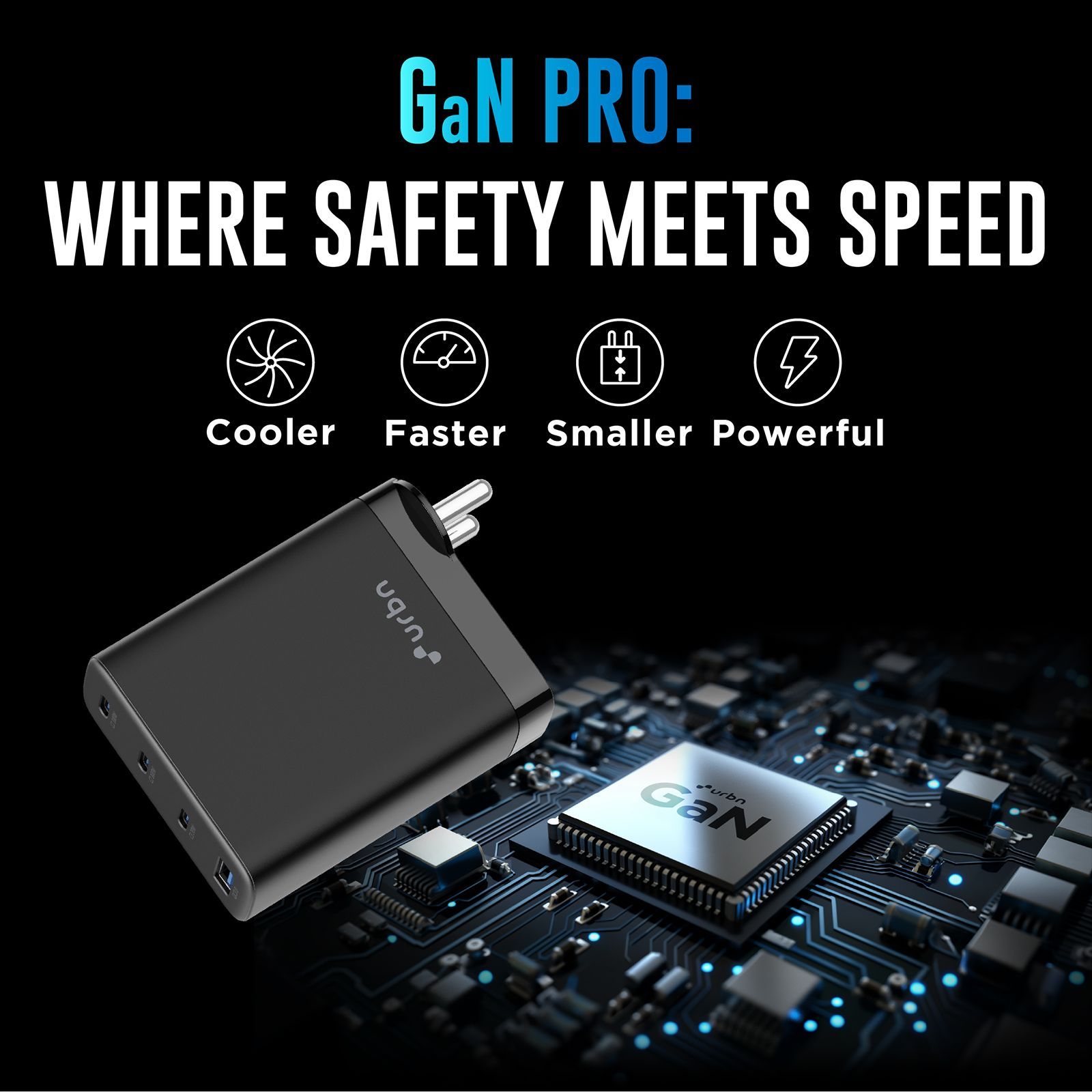 urbn UWA100 100W Type A & Type C 4-Port Fast Charger (Adapter Only, GaN Pro Technology, Black)_8