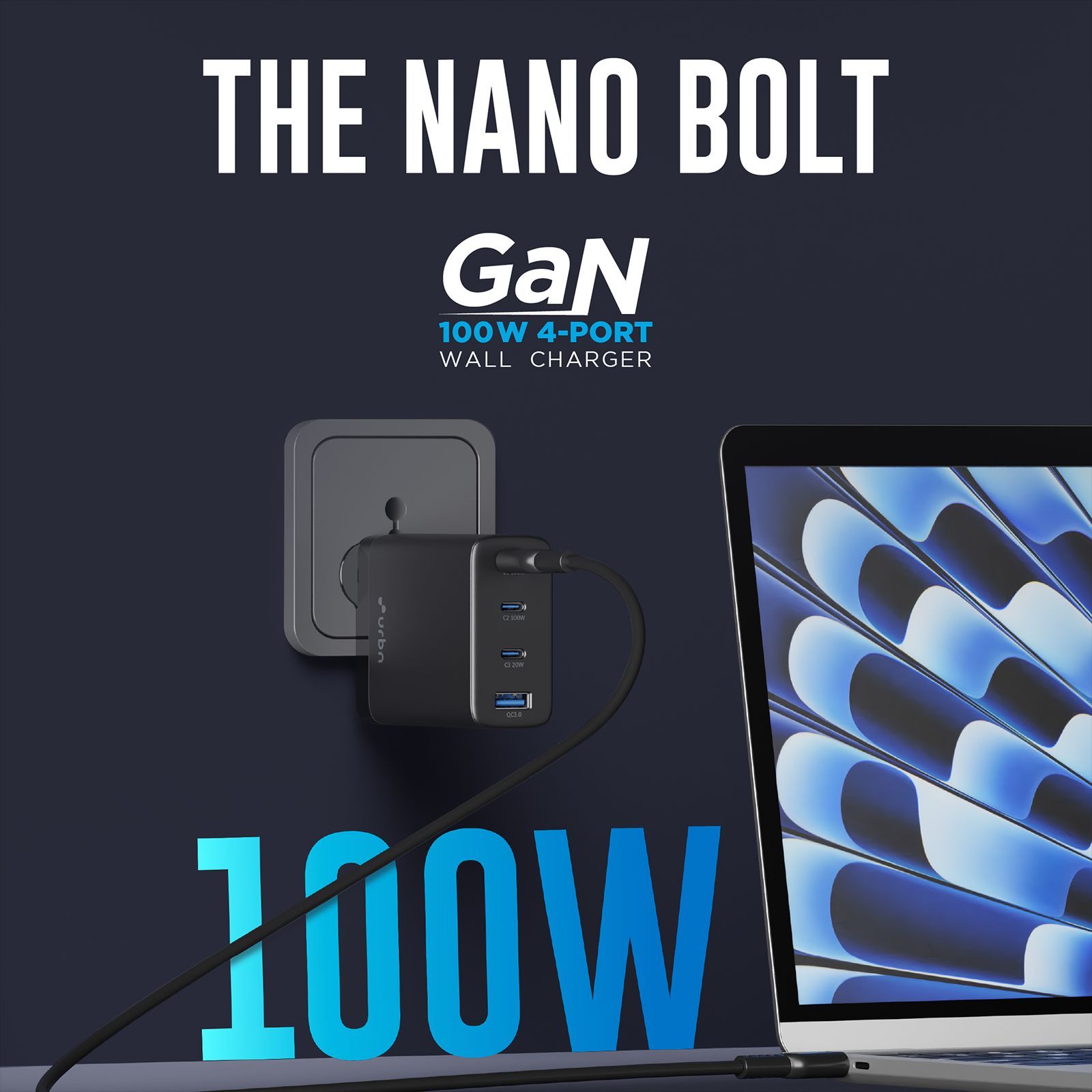 urbn UWA100 100W Type A & Type C 4-Port Fast Charger (Adapter Only, GaN Pro Technology, Black)_4