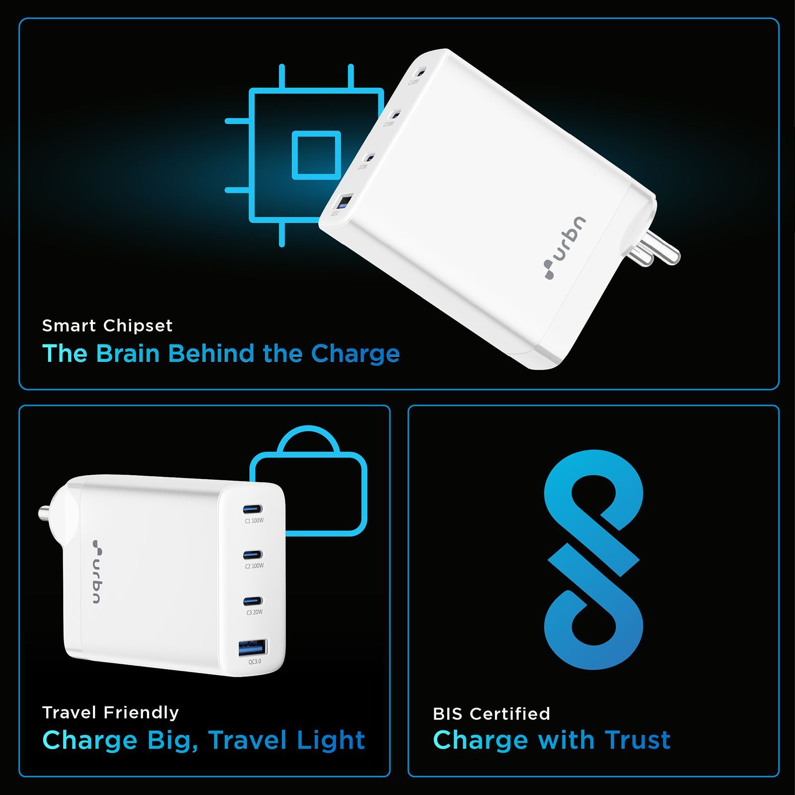 urbn UWA100 100W Type A & Type C 4-Port Fast Charger (Adapter Only, GaN Pro Technology, White) urbn UWA100 100W Type A & Type C 4-Port Fast Charger (Adapter Only, GaN Pro Technology, White)_12