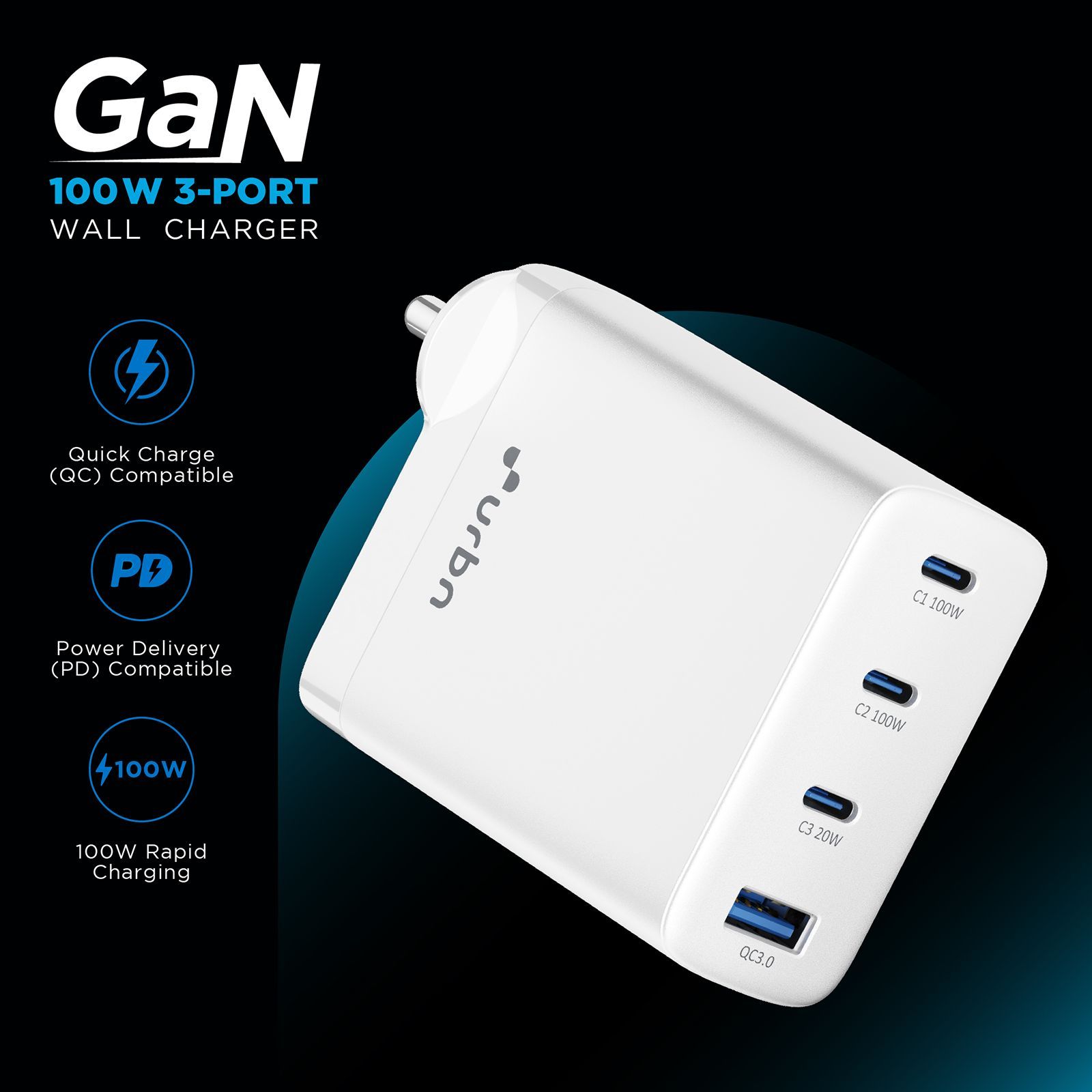 urbn UWA100 100W Type A & Type C 4-Port Fast Charger (Adapter Only, GaN Pro Technology, White) urbn UWA100 100W Type A & Type C 4-Port Fast Charger (Adapter Only, GaN Pro Technology, White)_4