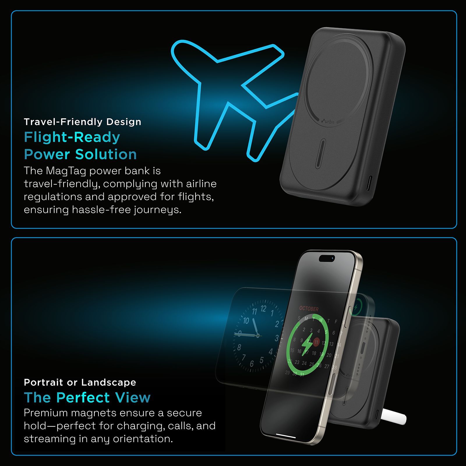 urbn Slide MagTag 10000 mAh 20W Fast Charging Power Bank (2 Type C Ports, LED Indicator, Black)_7