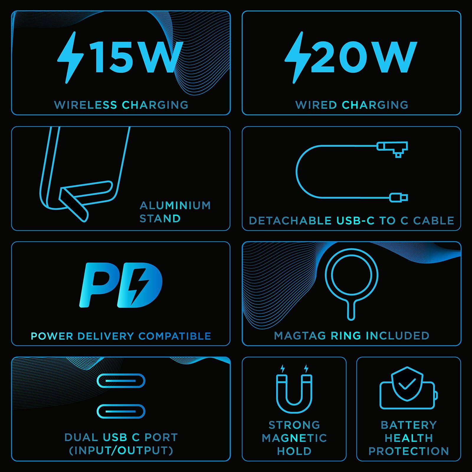 urbn Slide MagTag 10000 mAh 20W Fast Charging Power Bank (2 Type C Ports, LED Indicator, Black)_9