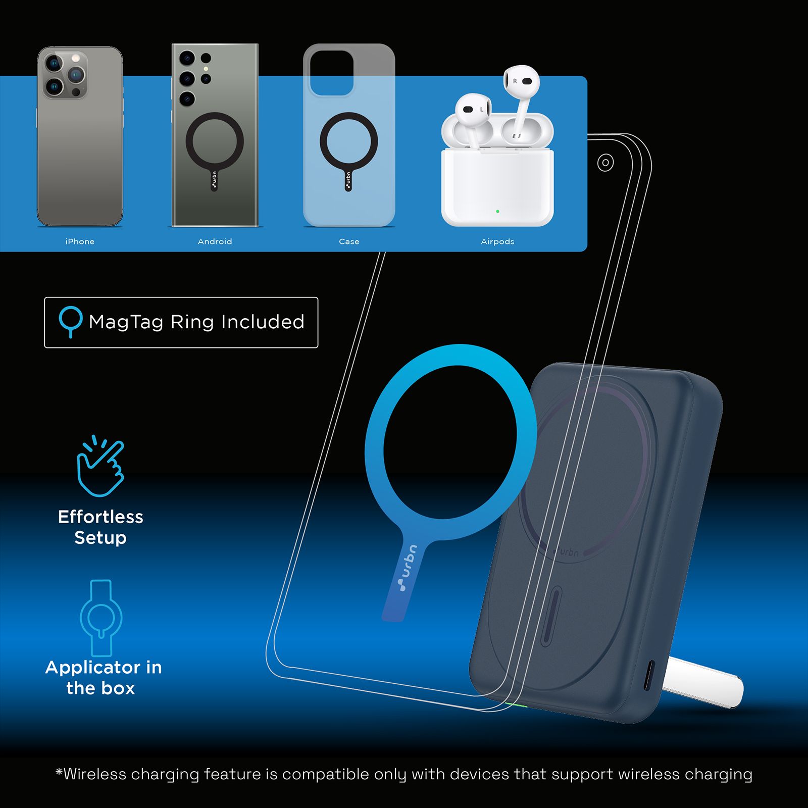 urbn Slide MagTag 10000 mAh 20W Fast Charging Power Bank (2 Type C Ports, LED Indicator, Blue)_8