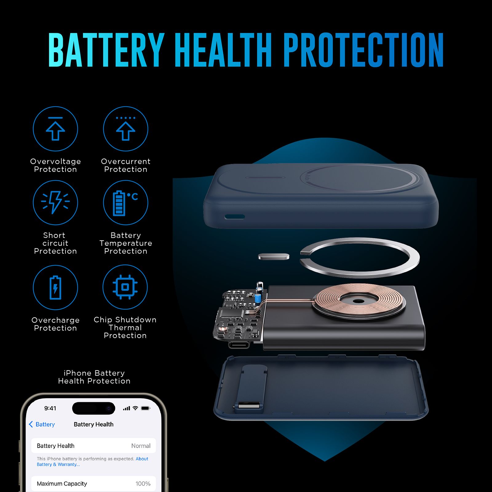 urbn Slide MagTag 10000 mAh 20W Fast Charging Power Bank (2 Type C Ports, LED Indicator, Blue)_11