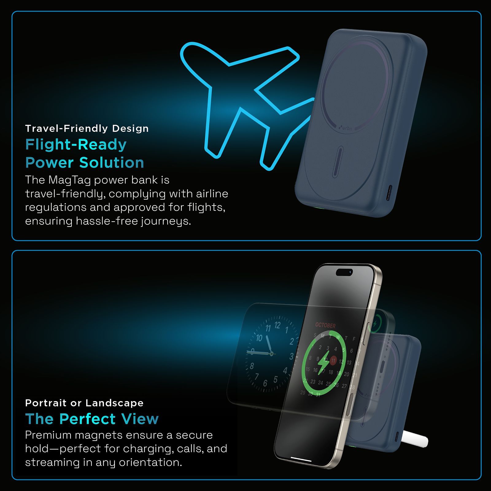 urbn Slide MagTag 10000 mAh 20W Fast Charging Power Bank (2 Type C Ports, LED Indicator, Blue)_12