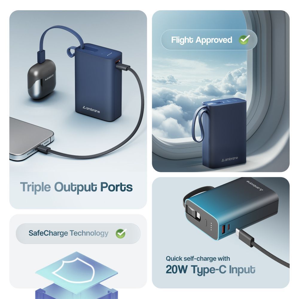 ambrane MiniCharge 20 20000 mAh 22.5W Fast Charging Power Bank (1 Type A Port, 1 Type C Port, Metallic Finish, SafeCharge Technology, Black & Grey)_11