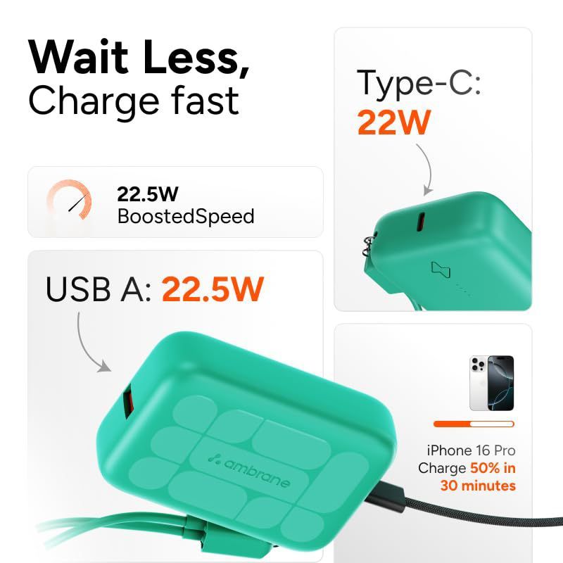 ambrane PowerMini 10 10000 mAh 22.5W Fast Charging Power Bank (1 Type A Port, 1 Type C Port, SafeCharge Technology, Black)_6