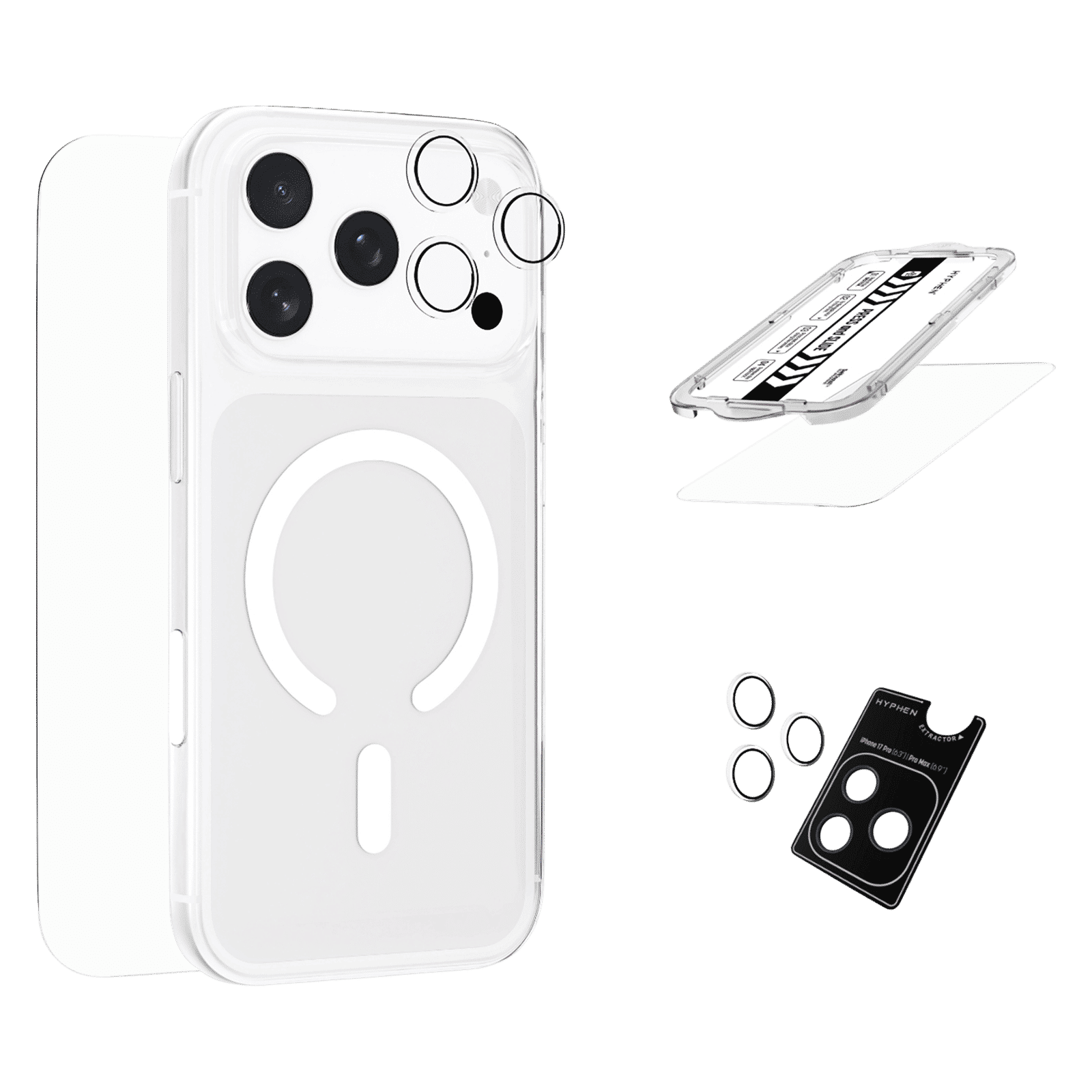 HYPHEN DURO TPU Back Cover, Tempered Glass & Lens Protector Combo for Apple iPhone 17 Pro (Magsafe Charging Compatible, Clear)_9