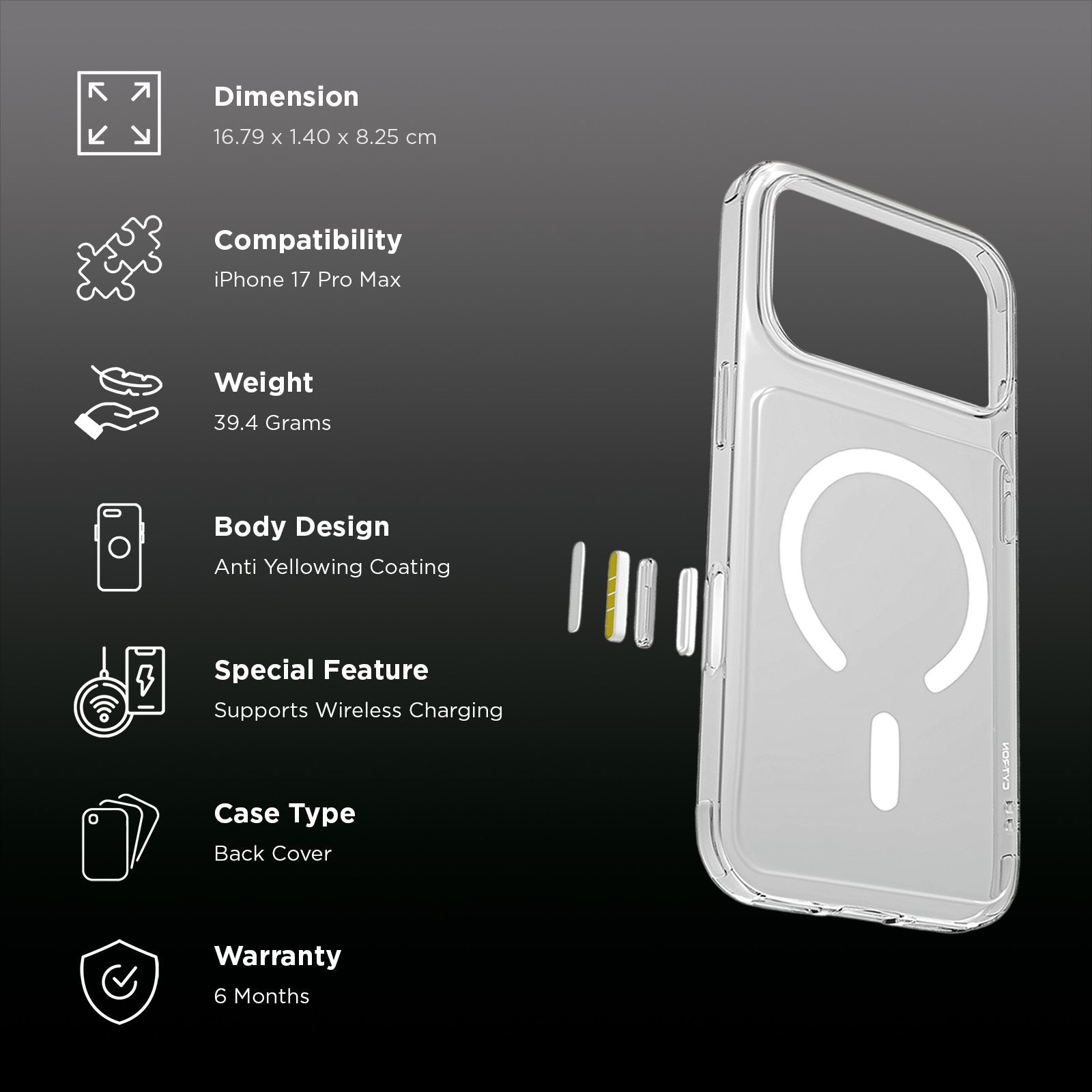 CYTRON AURA-X Back Cover for Apple iPhone 17 Pro Max (MagSafe Compatible, Clear)_2