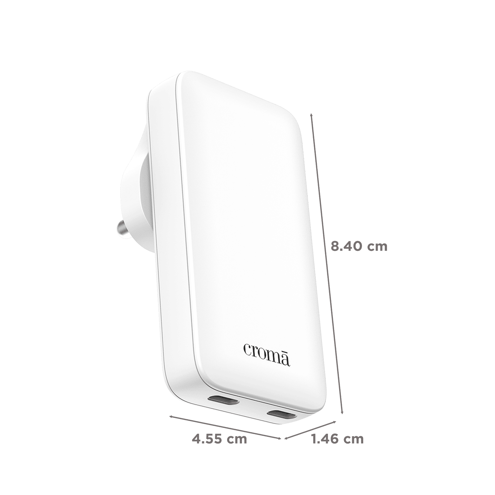Croma 65W Type C 2-Port Fast Charger (Travel Adapter Only, White)_2