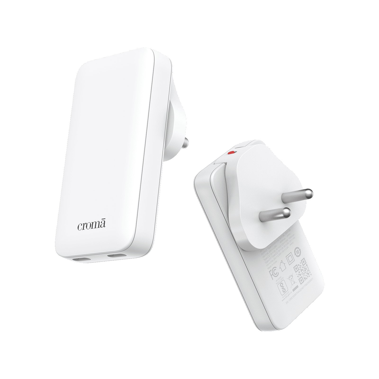 Croma 65W Type C 2-Port Fast Charger (Travel Adapter Only, White) Croma 65W Type C 2-Port Fast Charger (Travel Adapter Only, White)_4