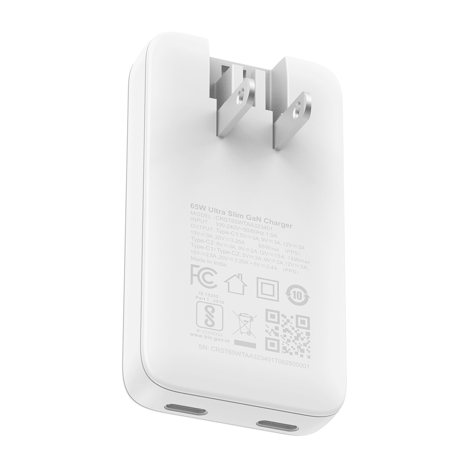 Croma 65W Type C 2-Port Fast Charger (Travel Adapter Only, White) Croma 65W Type C 2-Port Fast Charger (Travel Adapter Only, White)_8