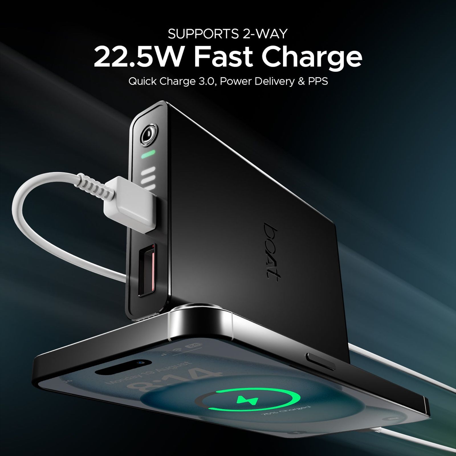 boAt EnergyShroom PB300 Pro 10000 mAh 22.5W Fast Charging Power Bank (1 Type A & 1 Type C Port, Aluminium Casing, 12-Layer Smart IC Protection, Carbon Black)_3