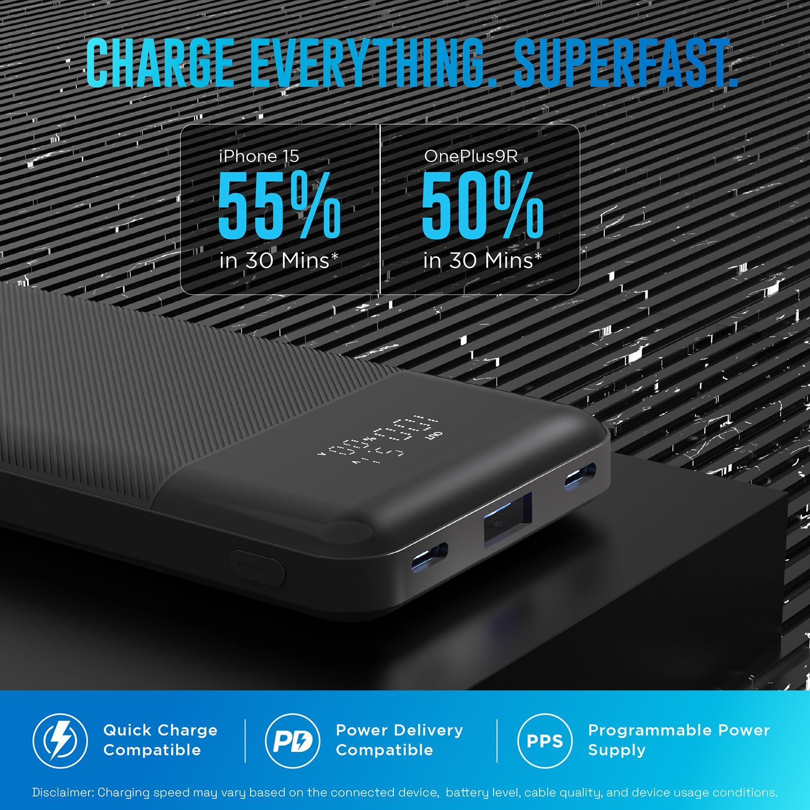 urbn Edge 10000 mAh 22.5W Fast Charging Power Bank (1 Type A & 2 Type C Port, 12 Layer Circuit Protection, Black)_4