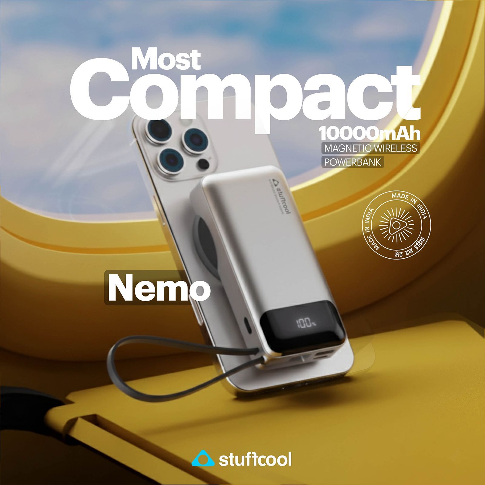 Stuffcool Nemo 10000 mAh 22.5W Fast Charging Power Bank (1 Type A Port, 1 Type C Port, Magsafe, Built-In Type-C Cable, Silver) Stuffcool Nemo 10000 mAh 22.5W Fast Charging Power Bank (1 Type A Port, 1 Type C Port, Magsafe, Built-In Type-C Cable, Silver)_4