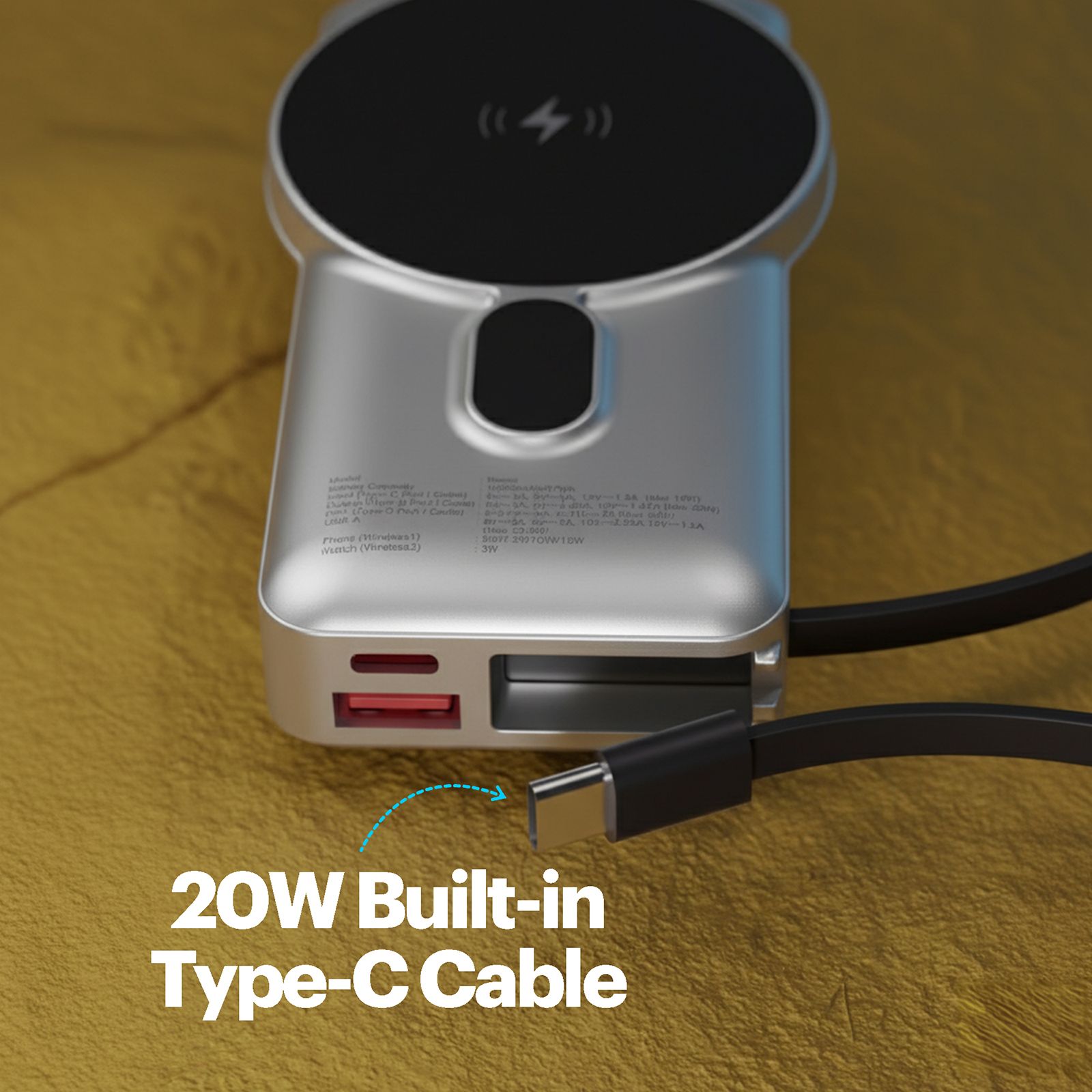 Stuffcool Nemo 10000 mAh 22.5W Fast Charging Power Bank (1 Type A Port, 1 Type C Port, Magsafe, Built-In Type-C Cable, Silver) Stuffcool Nemo 10000 mAh 22.5W Fast Charging Power Bank (1 Type A Port, 1 Type C Port, Magsafe, Built-In Type-C Cable, Silver)_6