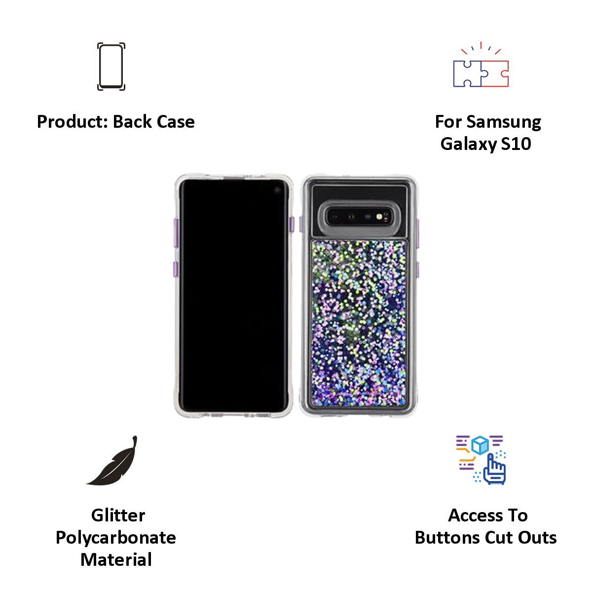 Case-Mate Waterfall Glitter Polycarbonate Back Cover for Samsung Galaxy S10 (Drop Protection, Purple Glow)_3