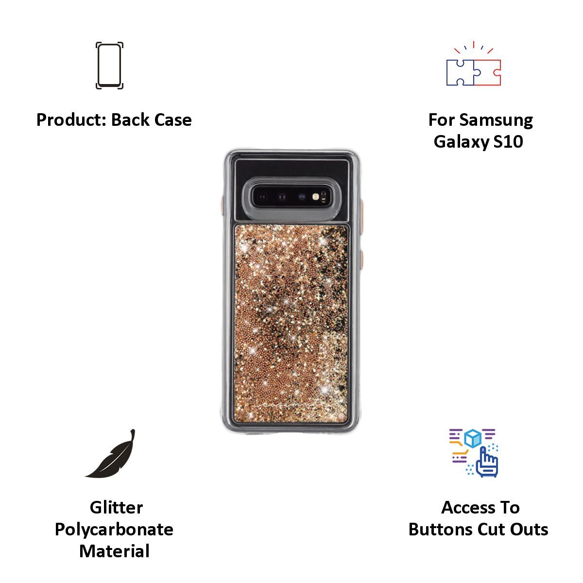 Case-Mate Waterfall Glitter Polycarbonate Back Cover for Samsung Galaxy S10 (Drop Protection, Gold)_3