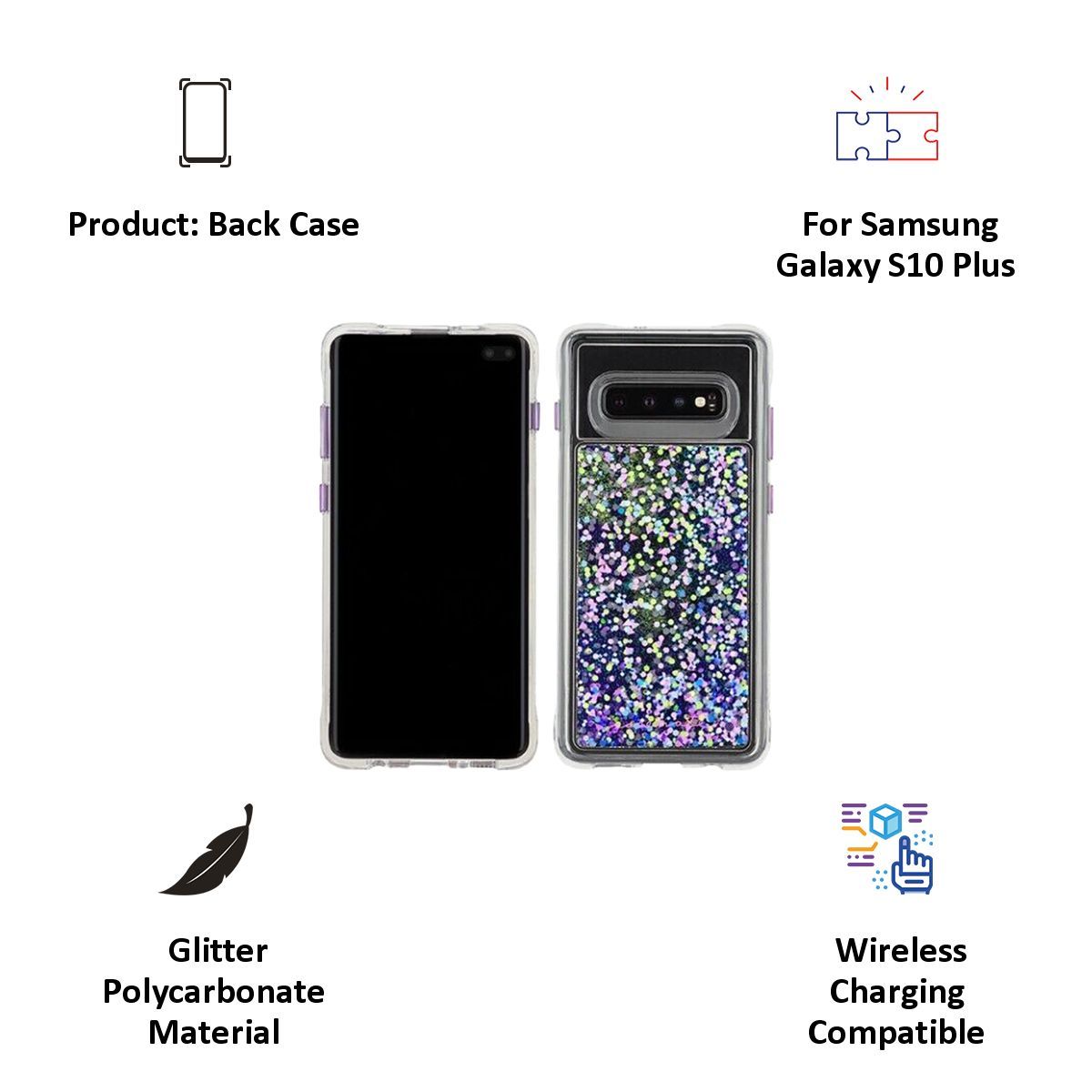 Case-Mate Waterfall Glitter Polycarbonate Back Cover for Samsung Galaxy S10 Plus (Drop Protection, Purple Glow)_3