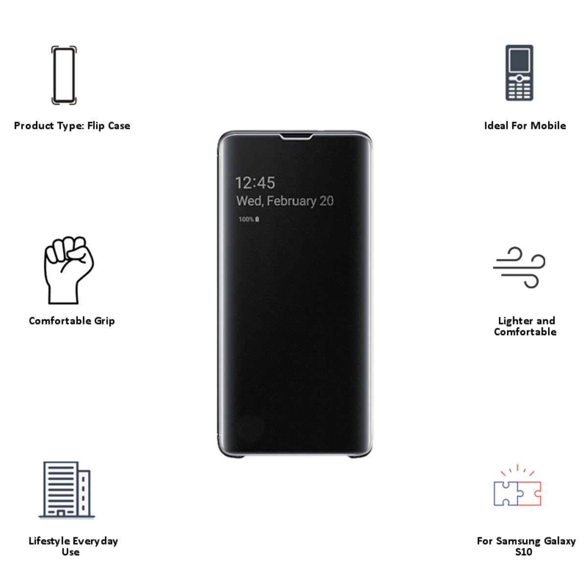 SAMSUNG Clear View Flip Cover for Galaxy S10 (Scratch Resistant, Black)_5