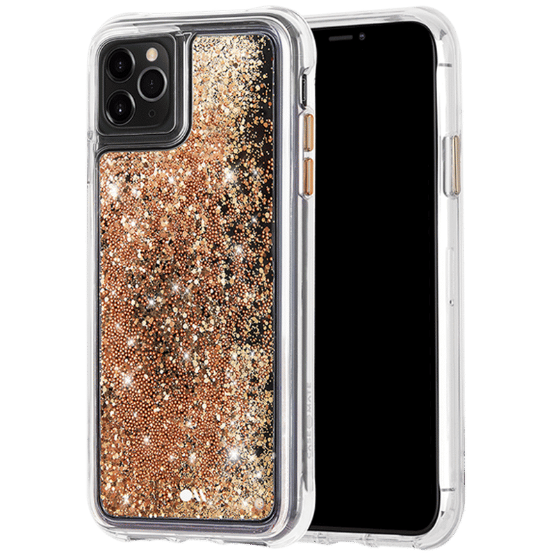 Case-Mate Waterfall Glitter Polycarbonate Back Cover for Apple iPhone 11 Pro Max (Wireless Charging Compatible, Gold)_1