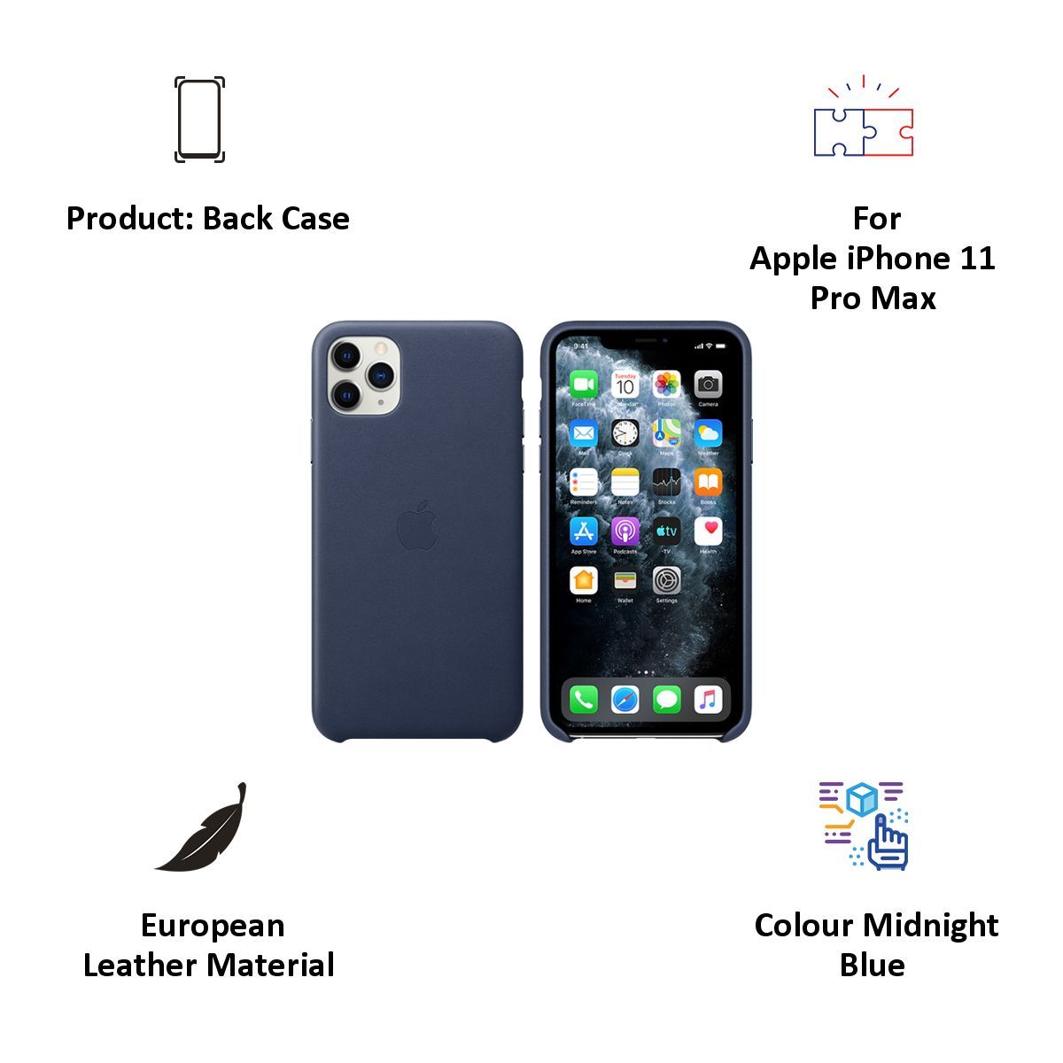 Apple MX0G2ZM/A European Leather Back Cover for iPhone 11 Pro Max (Microfiber Lining, Midnight Blue) Apple MX0G2ZM/A European Leather Back Cover for iPhone 11 Pro Max (Microfiber Lining, Midnight Blue)_5