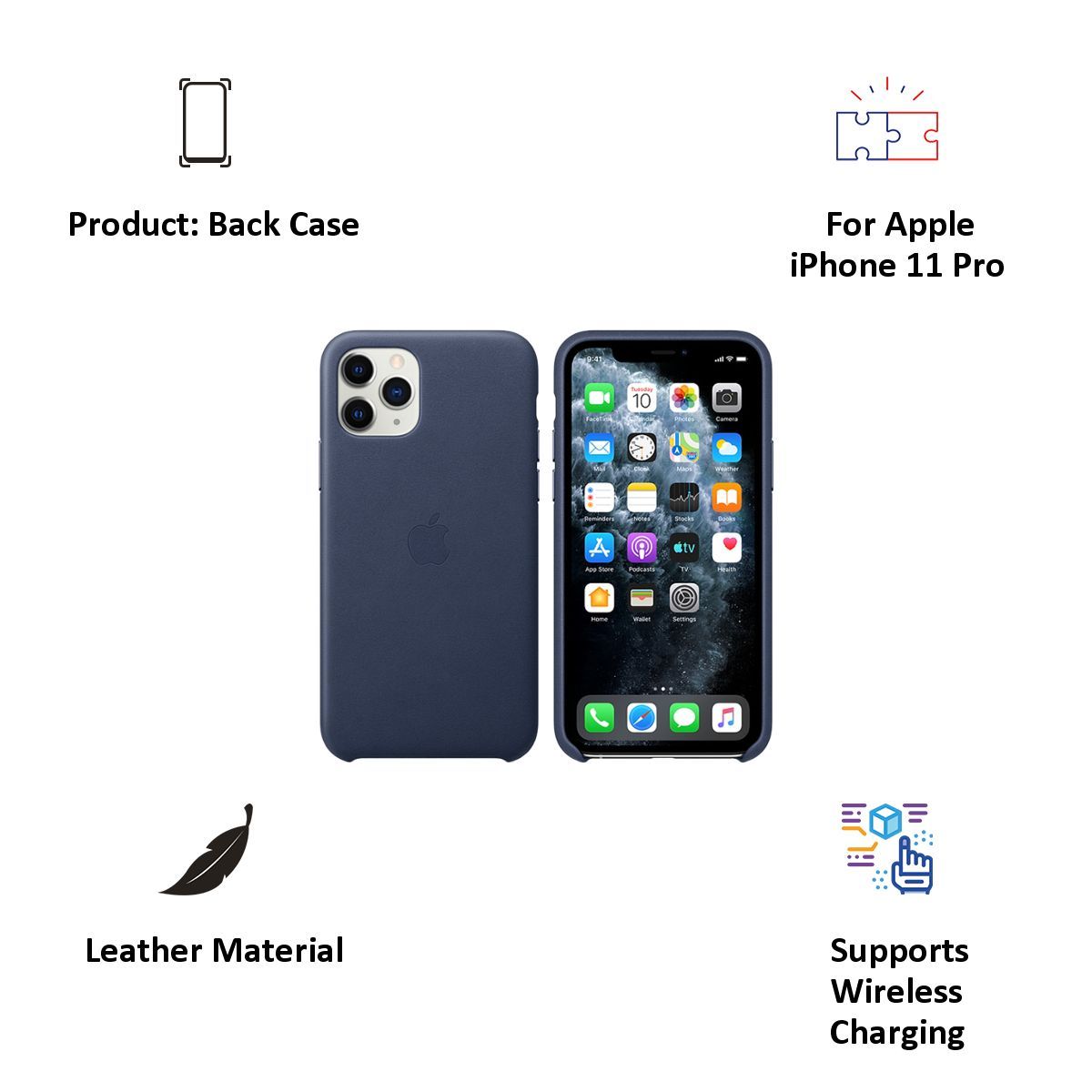 Apple MWYG2ZM/A European Leather Back Cover for iPhone 11 Pro (Microfiber Lining, Midnight Blue) Apple MWYG2ZM/A European Leather Back Cover for iPhone 11 Pro (Microfiber Lining, Midnight Blue)_2