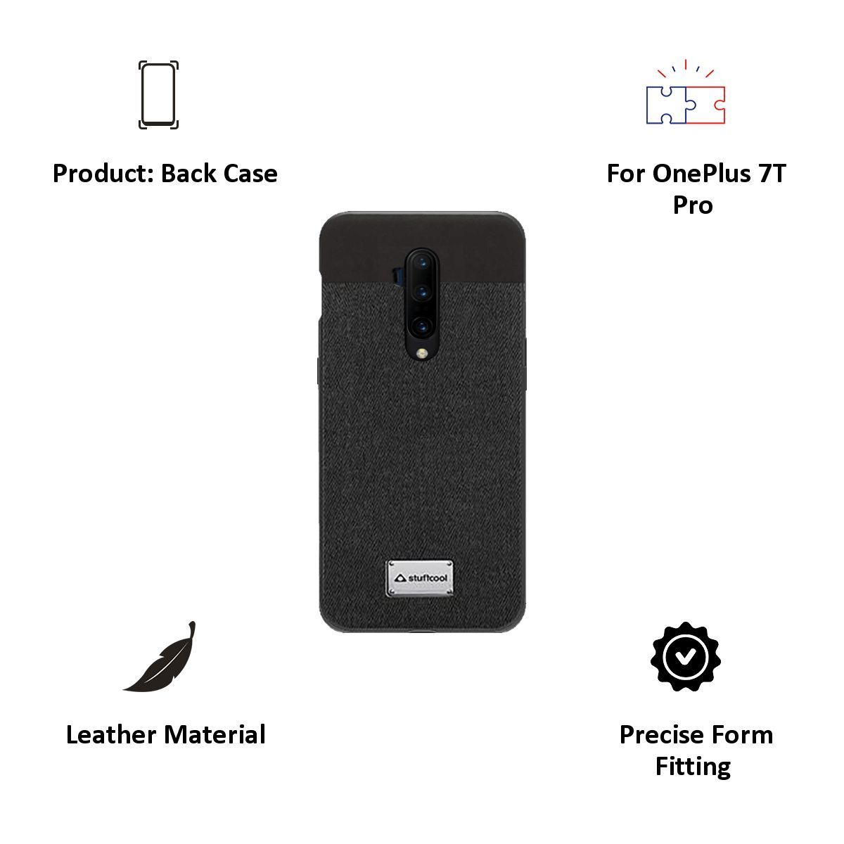 stuffcool Bon Leather Back Case Cover for OnePlus 7T Pro (BONOP7TP-BLK, Black)_2