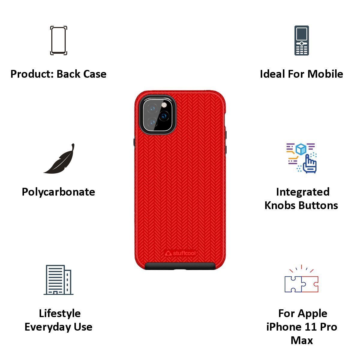 stuffcool Pine Hard Polycarbonate Back Cover for Apple iPhone 11 Pro Max (Camera Protection, Red)_3
