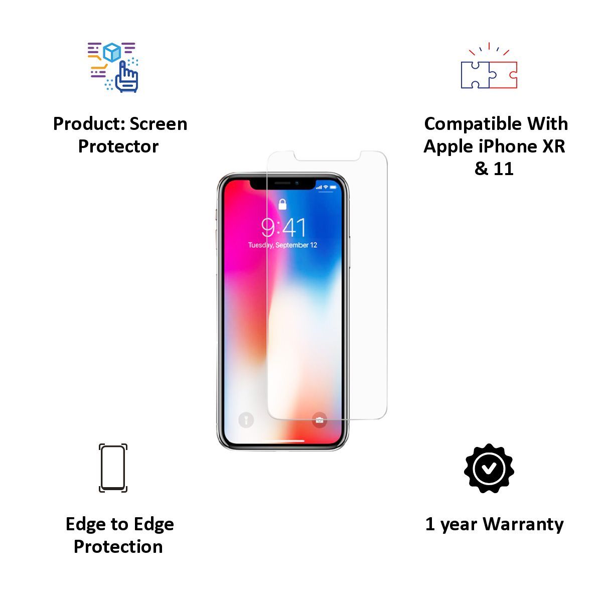 in base Tempered Glass Screen Protector for Apple iPhone XR and 11 (Fingerprint Resistant)_3